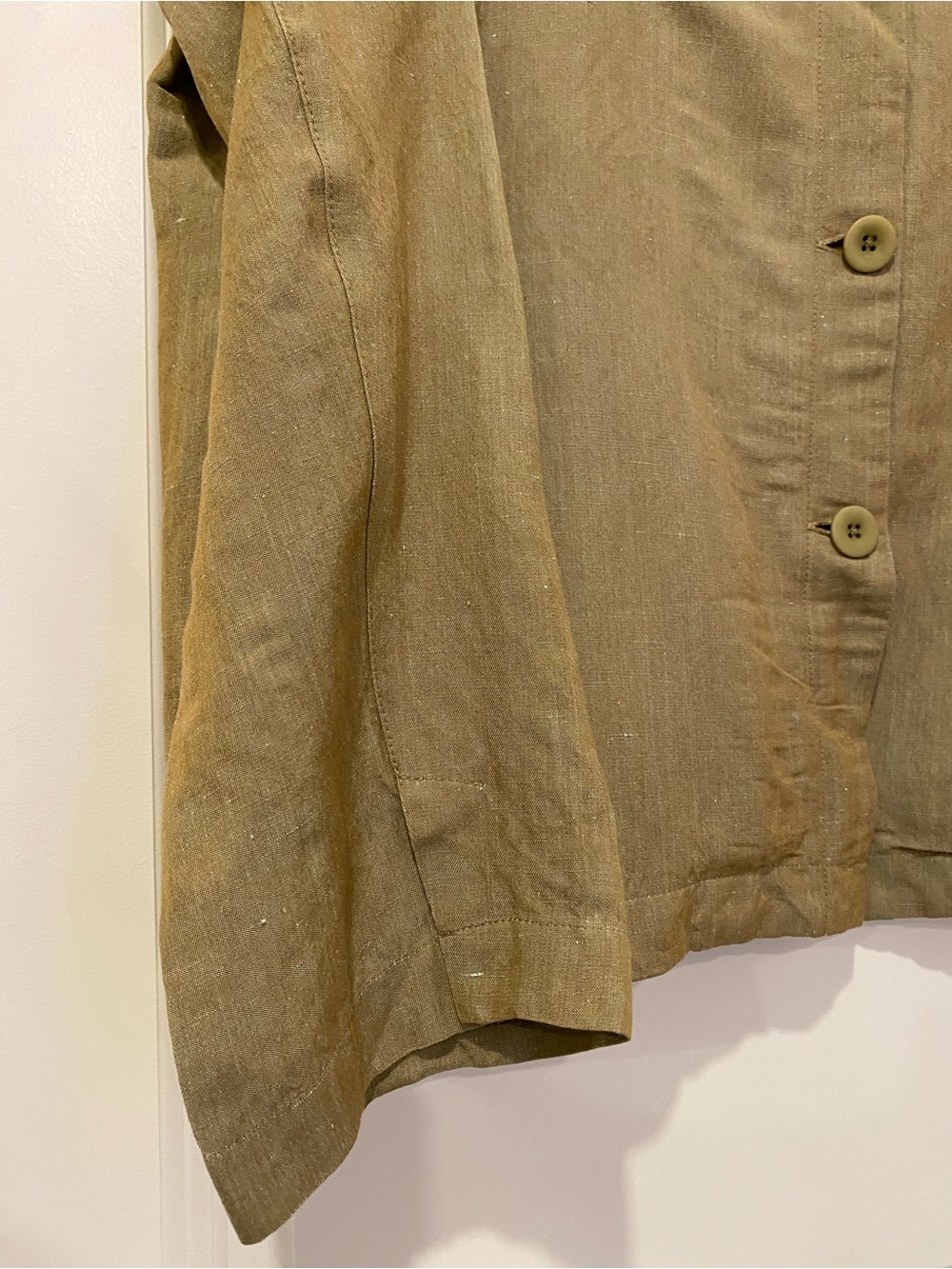 Eileen Fisher Linen Blend Button Front Shirt L Olive Green Minimalist - Picture 7 of 9